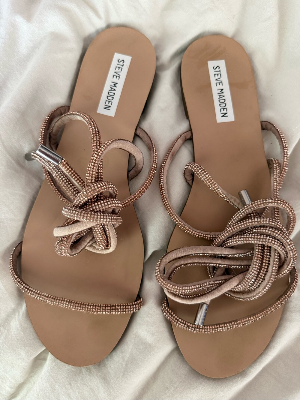 Steve Madden Twirl-R rose gold ankle wrap sandals, size 9.5